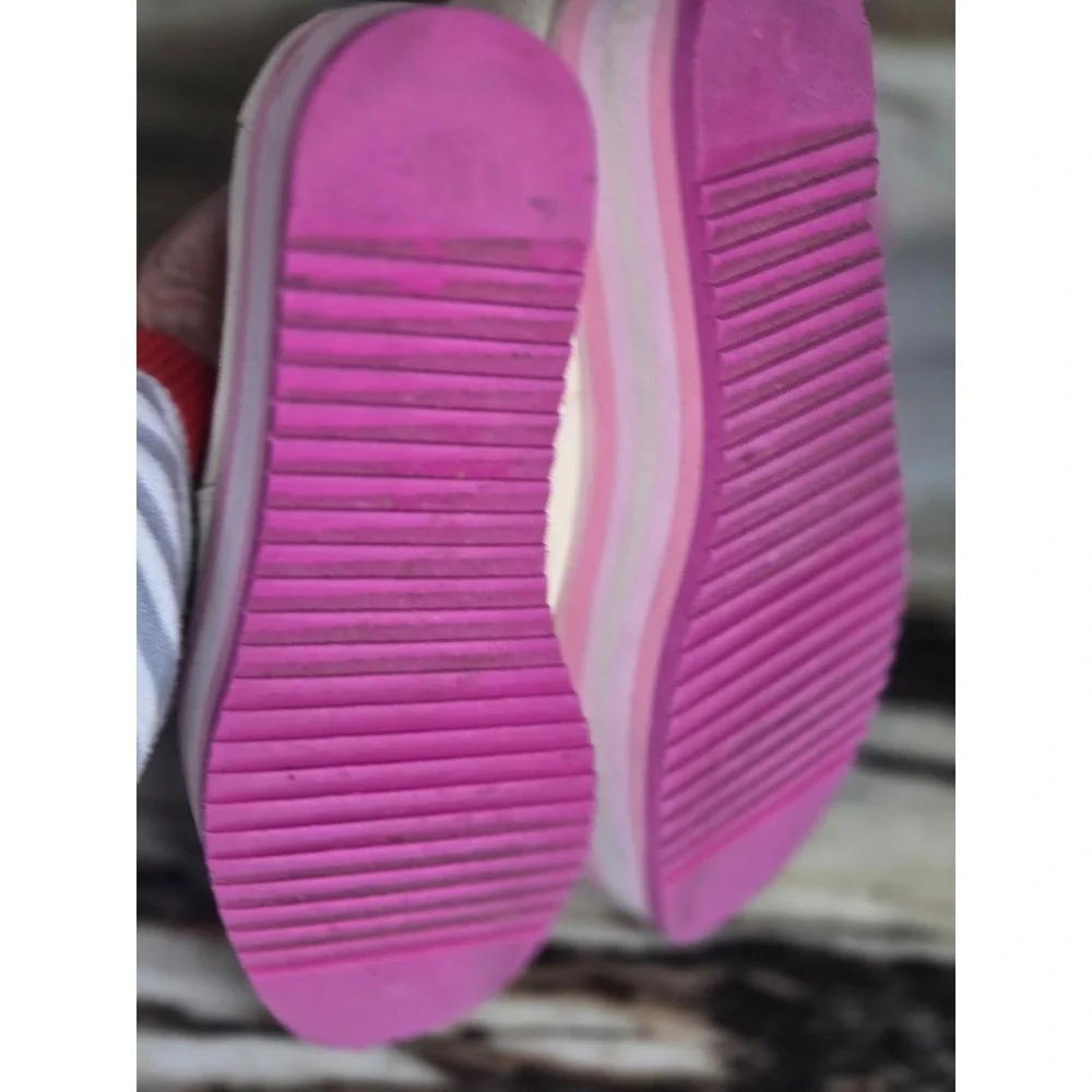 TOMS Alpargata Platform Shoes Cream Canvas Pink Floral‎ Embroidered Slip On 8.5